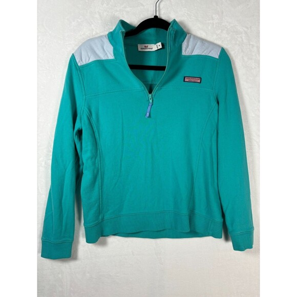 Vineyard Vines Tops - Vineyard Vines Oxford Shoulder Shep Shirt Women's M Aqua Blue 1/4 Zip Pullover